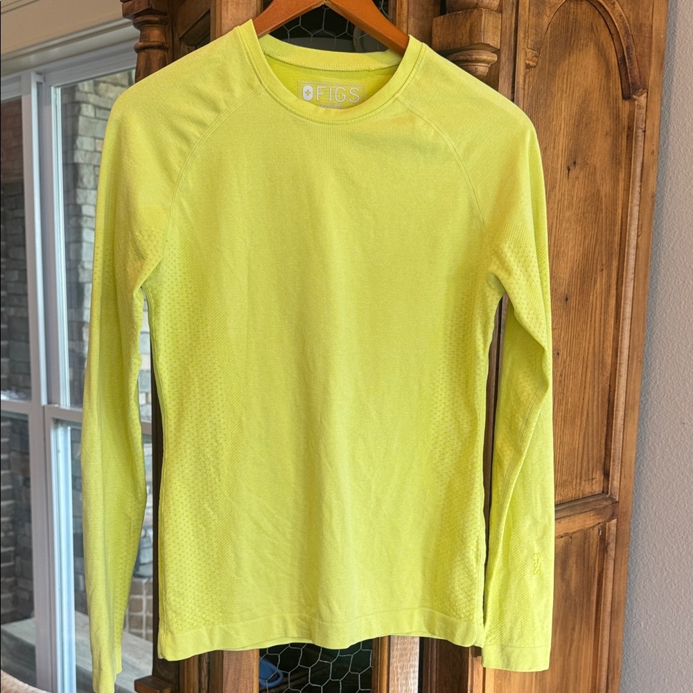 FIGS Women's Long Sleeve Crew Top in Neon Yellow